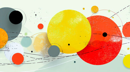 Vibrant geometric shapes creating an energetic abstract pattern in warm tones of orange and yellow