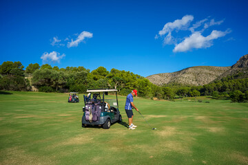 playing golf, Alcanada Golf Club course, Alcudia, Mediterranean, Mallorca, Balearic Islands, Spain