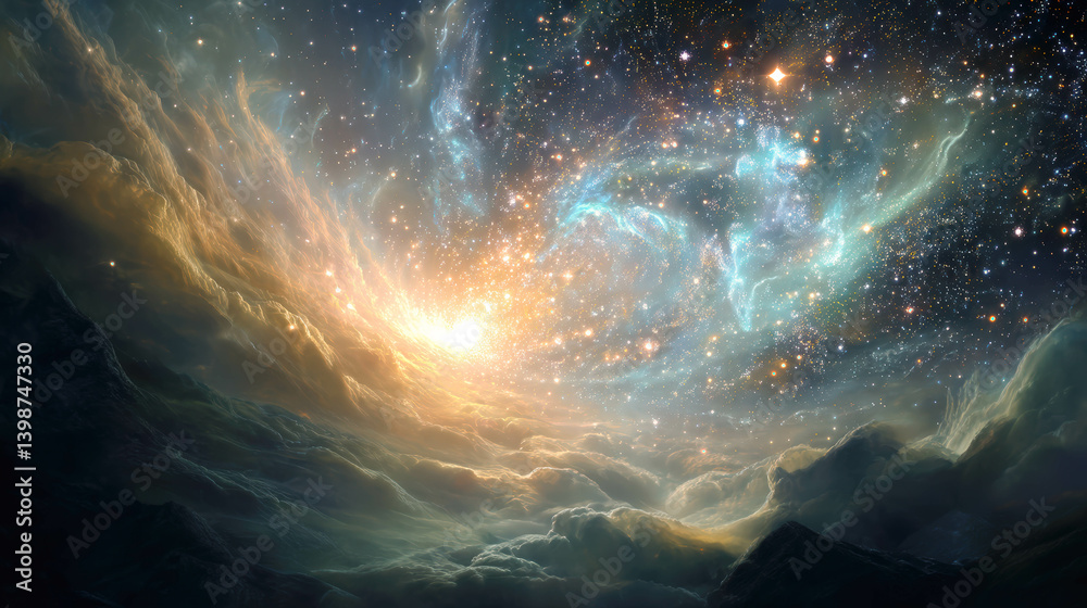 Poster exploring the mysteries of the spacetime continuum and the essence of the soul in a cosmic realm