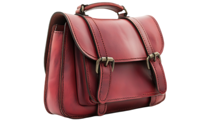 Red female leather bag isolated on white background