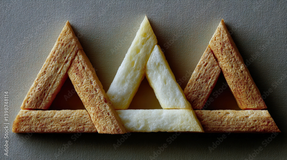 Poster three perfectly aligned fries create a geometric masterpiece on a beige surface with strong contrast
