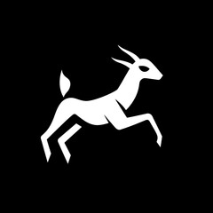 Obraz premium Dynamic minimalist logo depicting a leaping goat in a bold black and white design for modern branding needs