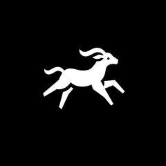 Minimalist icon of a leaping animal set against a black background showcasing modern design elements