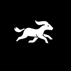 Fototapeta premium Minimalist logo design featuring a running animal in white against a black background, showcasing sleek lines and a dynamic form