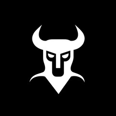Fototapeta premium Minimalist logo featuring a bull's head with sharp horns and defined lines on a black background, conveying a strong brand identity