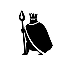 Minimalist logo design featuring a royal figure with a crown and a spear, representing power and authority
