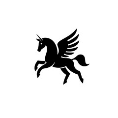 Obraz premium Minimalist design of a winged unicorn logo on a clean background showcasing creativity and elegance in branding