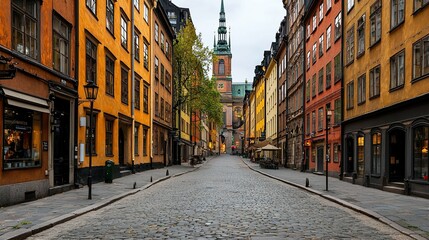 Fototapeta premium Charming Cobblestone Street in Stockholm, Sweden