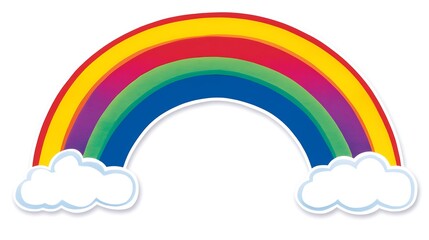 A vibrant rainbow arches over fluffy white clouds.