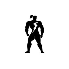 Fototapeta premium Strong silhouette of a muscular figure with a lightning bolt emphasizing power and energy in a minimalist design