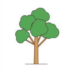 Simple illustration of a tree.  A stylized depiction of a tree with a light brown trunk and large, rounded green leaves.  The lines are simple, and the image is clear and straightforward