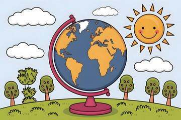 Naklejka premium A Happy Globe Illustration: Exploring Our World