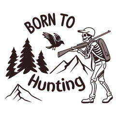 Naklejka premium Skeleton Hunter With Rifle In Mountain Wilderness Illustration Born To Hunting
