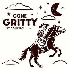 Skeleton Cowboy Riding Horse Silhouette With Moon And Stars Illustration Design