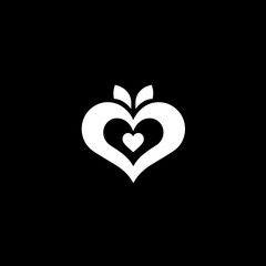 Modern minimalist logo design featuring a heart and apple motif with leaves