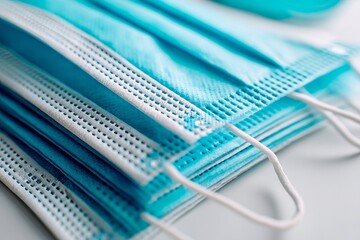 Surgical face masks stacked on a white background offer germ protection
