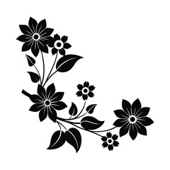 Floral Corner Ornament in Black,  Perfect for Invitations, Cards and Crafts