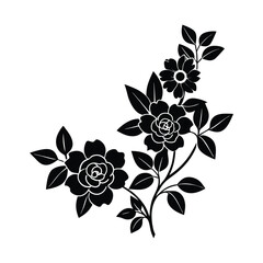 Graceful Floral Corner Silhouette  Black Botanical Vector for Elegant Designs