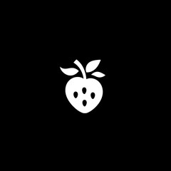 Obraz premium Minimalist logo design showcasing a simple strawberry icon set against a black background, emphasizing clean lines and modern aesthetics