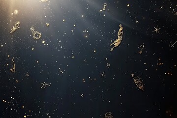 Naklejka premium Elegant astrology background with gold foil zodiac symbols on a dark gradient