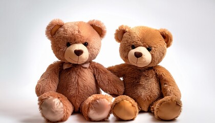 cuddly brown teddy bears clasping hands sharing tender gaze embodying emotional connection on white background