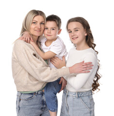 Portrait of mother with her kids on white background
