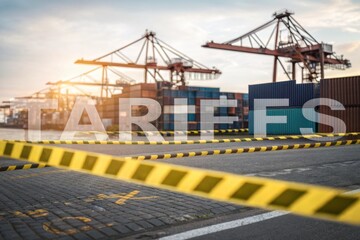 Industrial Landscape with Cranes and Shipping Containers Highlighting Economic Tariffs and Trade Challenges
