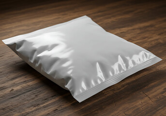 Obraz premium White blank food packaging mockup on wood background for product label