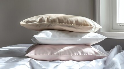 Stacked Silk Pillowcases Soft Hues Bedroom Decor of excellence in splendor beyond compare with grace