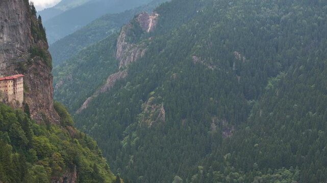 Sumela Monastery (S&uuml;mela Manastırı) Drone Video, Altındere National Park Ma&ccedil;ka, Trabzon Turkiye (Turkey)