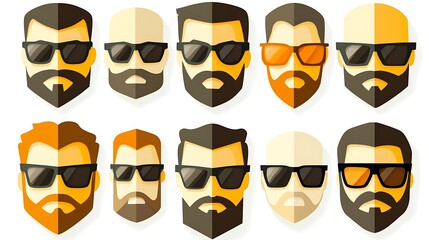 Diverse men's faces with sunglasses and varied hairstyles and beards.