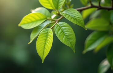 Obraz premium Close-up kaffir lime leaves medicinal plant. Fresh green leaves, culinary ingredient. Natural background, shallow depth field. Used in cooking and traditional medicine. Healthy organic ingredient.