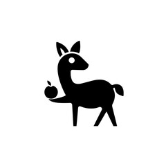Fototapeta premium Minimalistic black and white vector logo featuring a deer holding an apple in a simple design