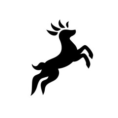 Minimalist black and white vector logo featuring a stylized leaping animal with antlers