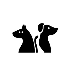 Minimalist black and white vector logo featuring silhouettes of two dogs standing back to back
