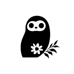 Obraz premium Minimalist owl icon featuring floral elements in a black and white vector design suitable for various applications