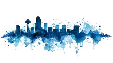 Fototapeta premium A stylized, watercolor-effect skyline of a city.