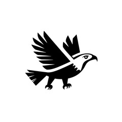 Obraz premium Elegant black and white minimalist vector logo featuring a soaring bird icon with detailed feather outlines