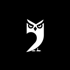 Minimalist black and white vector logo featuring an owl with a bold number two design element