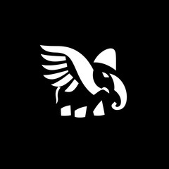 Obraz premium Unique minimalist logo design featuring an artistic representation of an elephant with wings in black and white colors