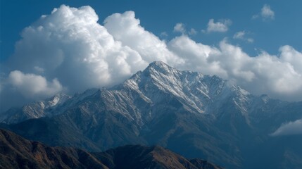 Obraz premium Satopanth world portrait of prominent peaks of the Garhwal range of the Himalayas, located in the Indian subcontinent. Mount Satopanth in the distance.