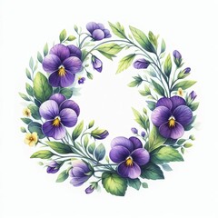 Obraz premium Ilustracion de corona de flores traslucida. Viola × wittrockiana
