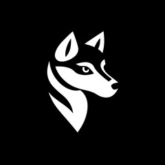 Obraz premium Stylized wolf head logo in black and white design showcasing minimalistic and vector art traits