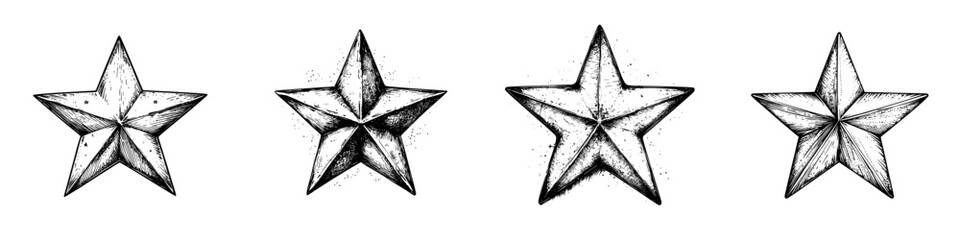 Obraz premium Decorative star shapes showcasing intricate designs in a monochrome palette for artistic inspiration