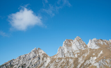 Mountain landscape and blue sky with some clouds. Julian Alps slovenia
