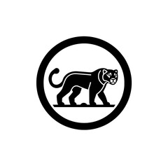 Obraz premium Minimalistic black and white vector logo featuring a walking panther icon within a circular design