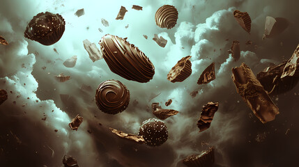 Flying chocolates. Void Tempered. Illustration