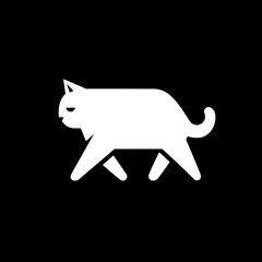 Minimalistic black and white cat logo design featuring a simple walking feline icon