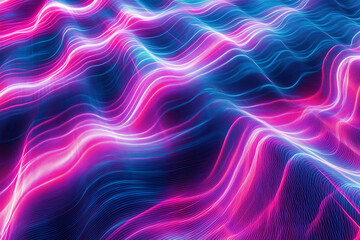Obraz premium Abstract neon landscape with wavy lines in shades of blue and pink creating a futuristic feel