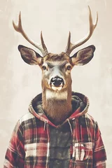  A deer dressed in a hipster winter sweatshirt, its wild nature juxtaposed with urban fashion in an abstract portrait. © Azmat Ullah
